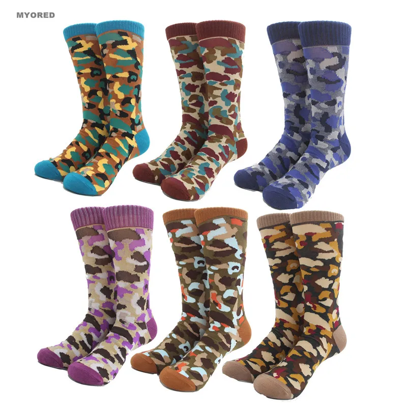 MYORED mens camouflage army green socks long cotton harajuku jacquard