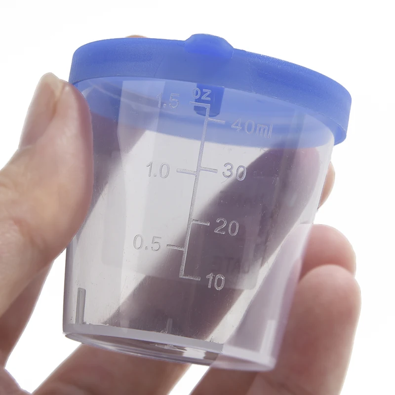 40ML Vol Molded Graduation ML And Oz PP EO Sterile Blue Cap Plastic Cup Urine Container Specimen Cup Sample Bottle 10 Pcs