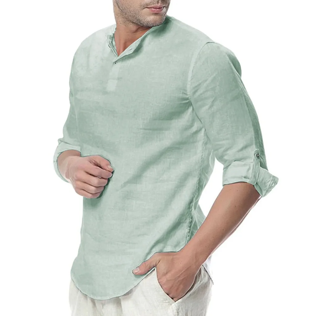 

Summer Shirt Men Plus Size Button Loose Casual Blouse Chinese Style Vintage Linen Gray Shirts Modis Clothing Camisa Masculina