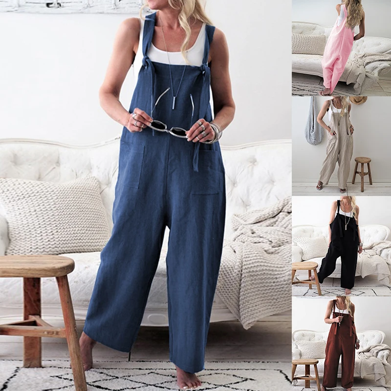 Oversized Baggy High Street Style Jumpsuits Women Elegant Wide Leg Loose Overall With Pocket Trousers Female Ladies Clothing