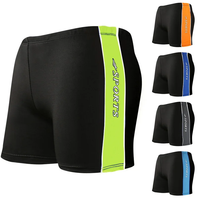 

2019 Summer Stripe Pattern Men Swimming Shorts Quick Drying Swim Black Blue Beach Wear Briefs Swimsuit Plus Size