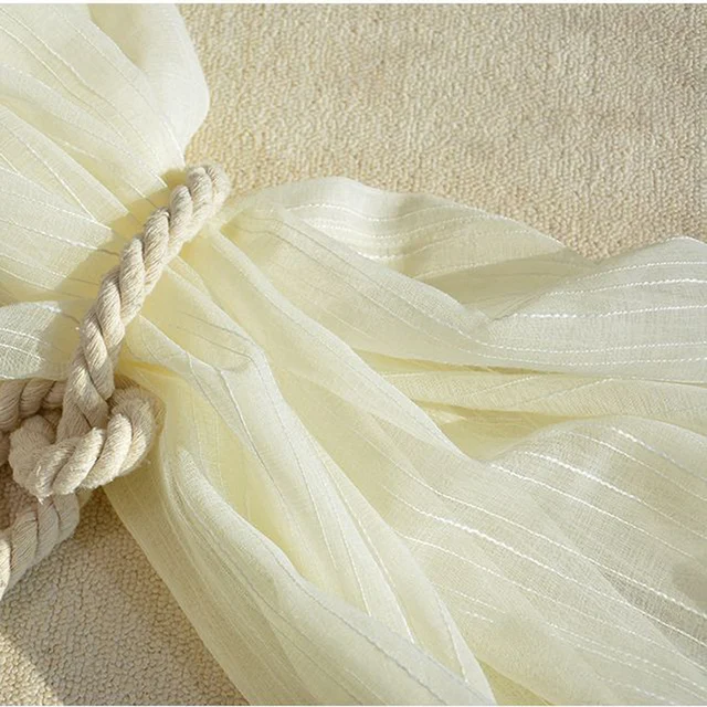 Coffee Tulle Curtains For Kitchen Door White Sheer Striped Curtains Drapes For The Living Room Window Linen Curtains WP039-30
