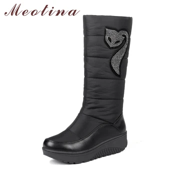 

Meotina Winter Snow Boots Women Shoes Crystal Platform Wedge Heel Mid-Calf Boots Warm Plush Boots Ladies Shoes Large Size 44 11