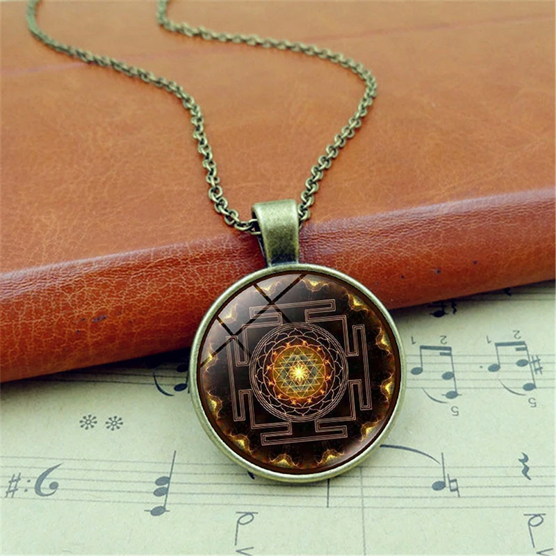 

Sacred Sri Yantra Necklace + Pendant DIY design Geometry Necklace glass Jewelry Mandala Buddhist Necklace Women Jewelry