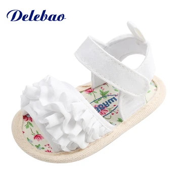 

Delebao Pleated Flower Summer Lace Flower Baby Girl Sandals Cotton Soft Sole Hook & Loop Princess Baby Girl Shoes