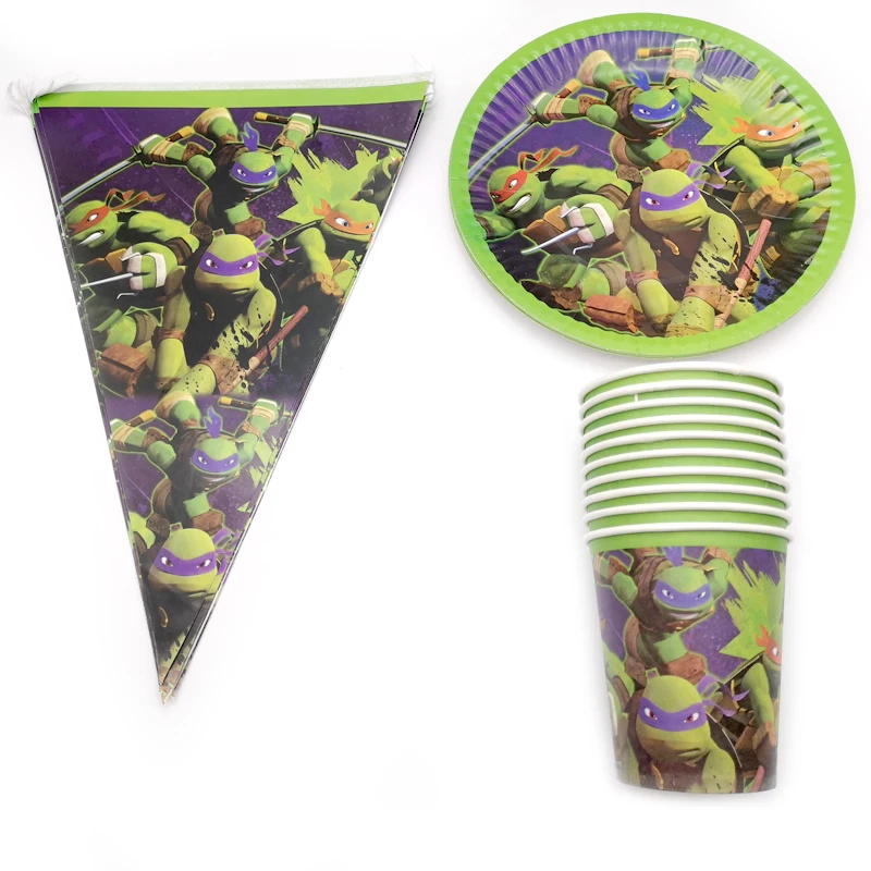 

Decorate Birthday Party Tableware Set Ninja Turtles Theme Banner Baby Shower Plates Flag Kids Favors Food Grade Paper Cups 60PCS