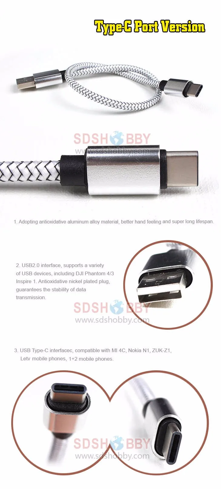Android IOS Type C Portable Data Cable Short Data Line For DJI Phantom 3/4 Pro + Inspire 1