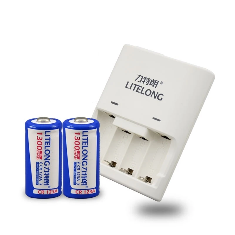 

2pcs CR123A rechargeable battery 1300mAh 3v lithium iron phosphate lithium battery + cr123a CR2 battery dual-purpose charger