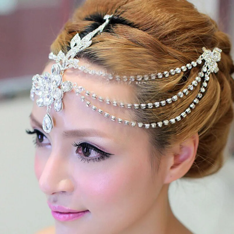 Прозрачная кристальная болтающаяся повязка на голову, тиара, корона для невесты, для торжеств, выпускного вечера, головные уборы, свадебные каплевидные украшения для волос, аксессуары, 1 шт