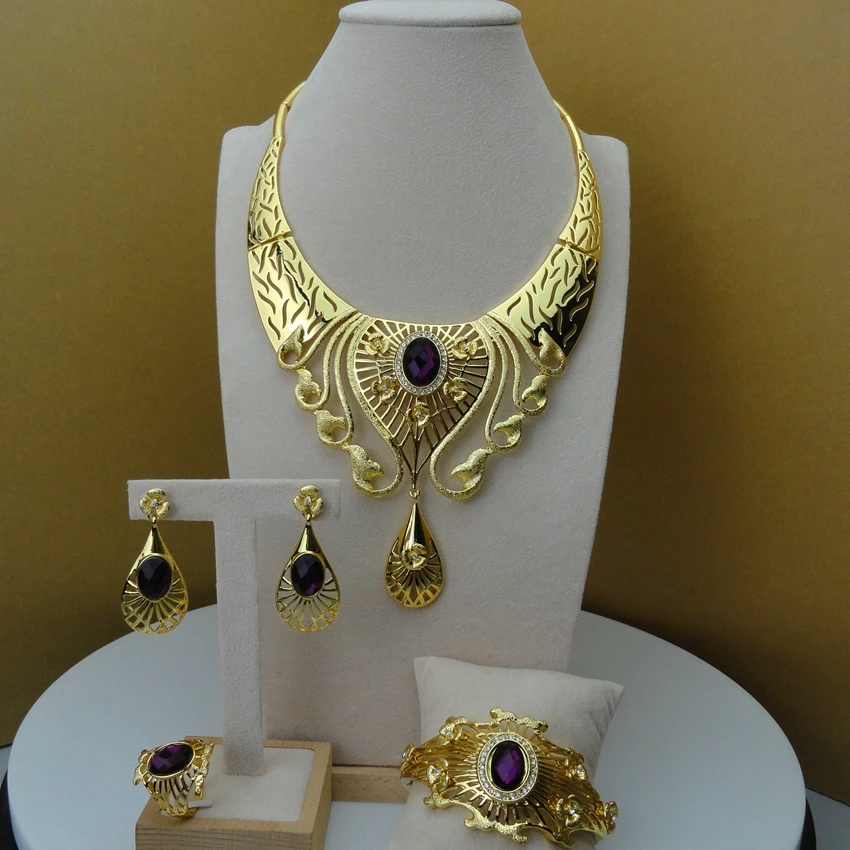 

Yuminglai 2019 New Arrival American Stone Luxury African Gold Jewelry Sets FHK5877