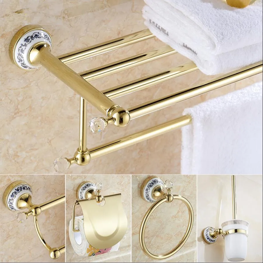 Gold Color Brass Bathroom Accessories Set Bath Hardware Towel Bar sset001 B 