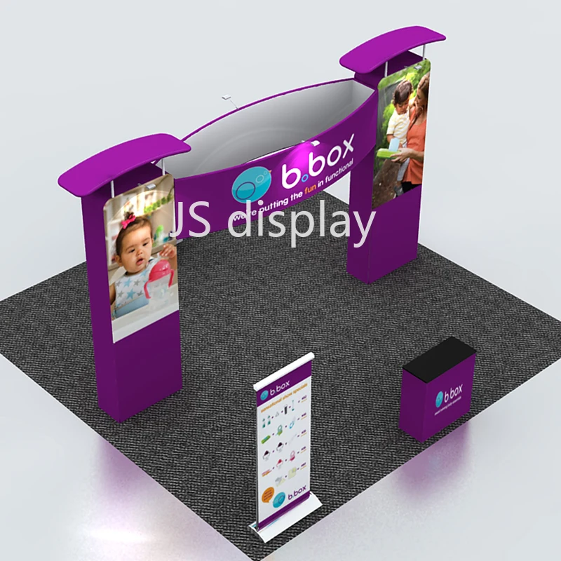 

20ft Custom Protable Trade Show Booth Pop Up Stand Display with Roll Up Banner and Counter Lights for Expo