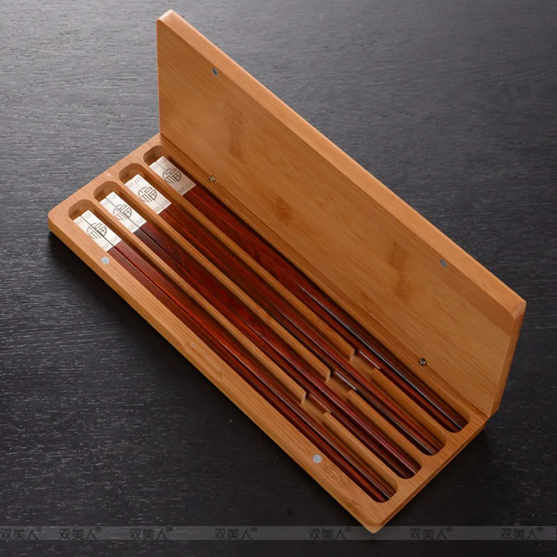 Китайские палочки для еды коробка красный деревянные палочки для еды бамбук коробка 1/2/4/10 пар в комплекте; древесный уголь Держатели - Цвет: Красный