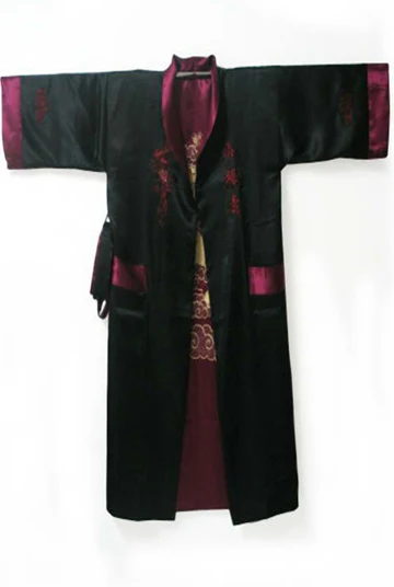 Модные бордовый черный китайский Для мужчин атласная Двусторонняя халат новинка два Уход за кожей лица пижамы вышитые кимоно платье один размер mr002