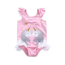 Детские купальники для девочек, детская одежда для защиты от солнца, Цельный купальник, детский купальник с единорогами, пляжная одежда