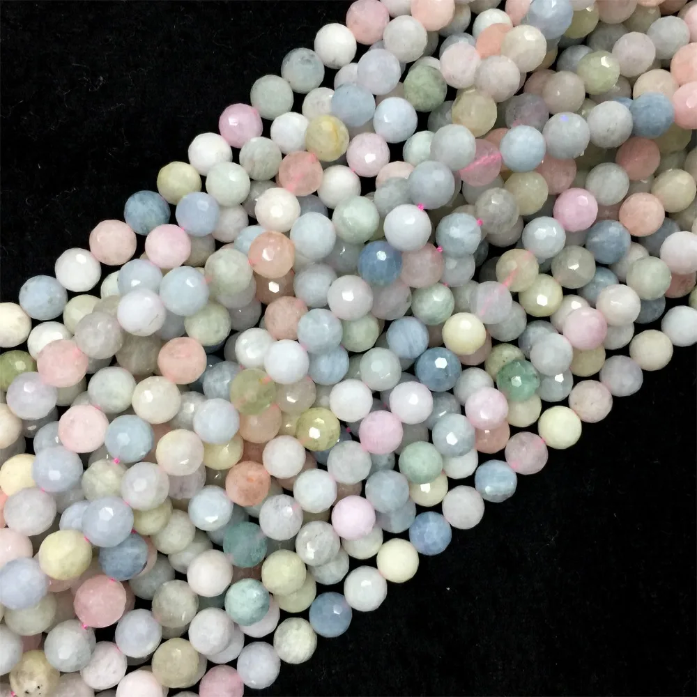 

Genuine Natural Clear Multicolour Green Pink Blue Aquamarine Beryl Morganite Faceted Round Small Beads 15" 05911