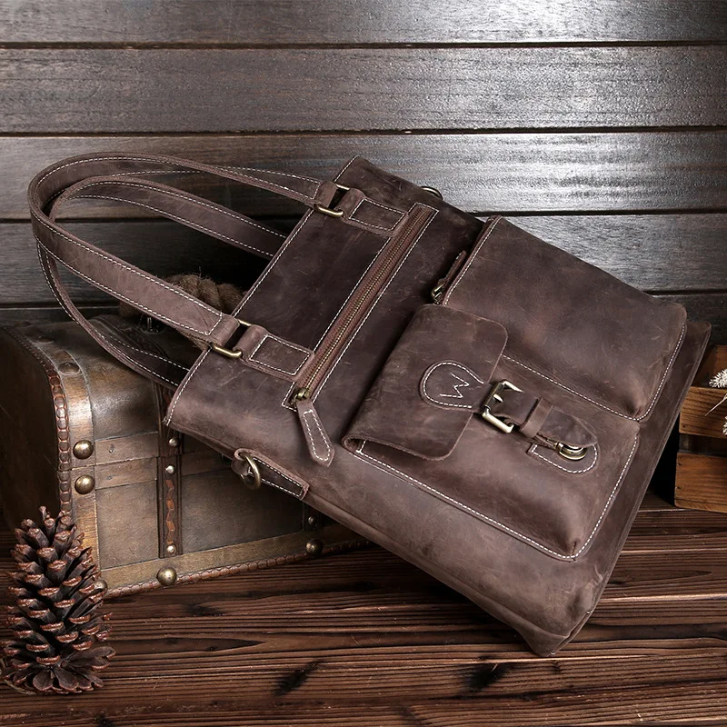 US $72.05 Johnature 2020 New Leather Solid Casual Tote Mens Business Bag HandbagsAmpCrossbodyAmpShoulder Bags Briefcase Messenger Bag