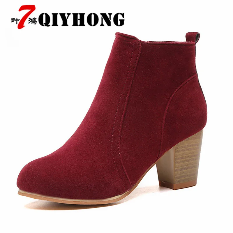 

Size 35-41 Autumn And Winter Women'S Boots Suede And Ankle Boots High Heel Zipper Comfortable Snow Boots