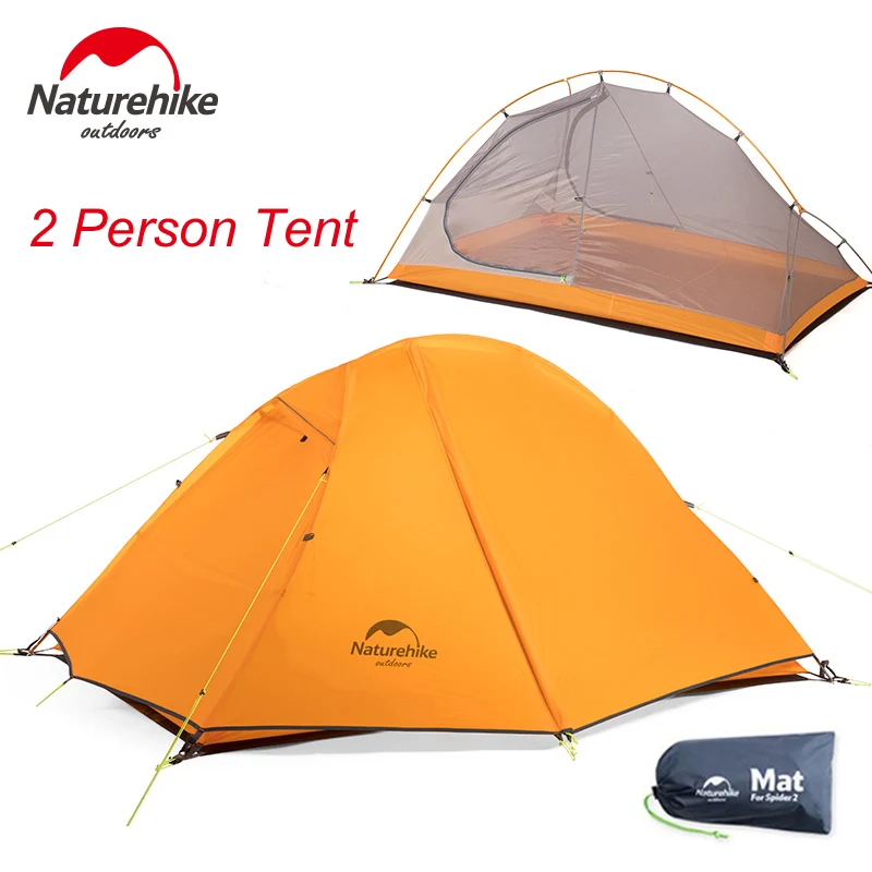 Naturehike 1 человек Велоспорт Сверхлегкий Палатка Водонепроницаемый двойной слой 4 сезон Открытый Кемпинг Туризм Туристические палатки NH18A095-D - Цвет: 2 Peson Tent Orange