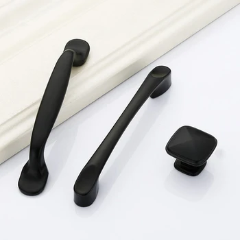 American Modern High Grade Zinc Alloy Black Decorative Furniture Door Handles Kitchen Cabinet Closet Door Handle