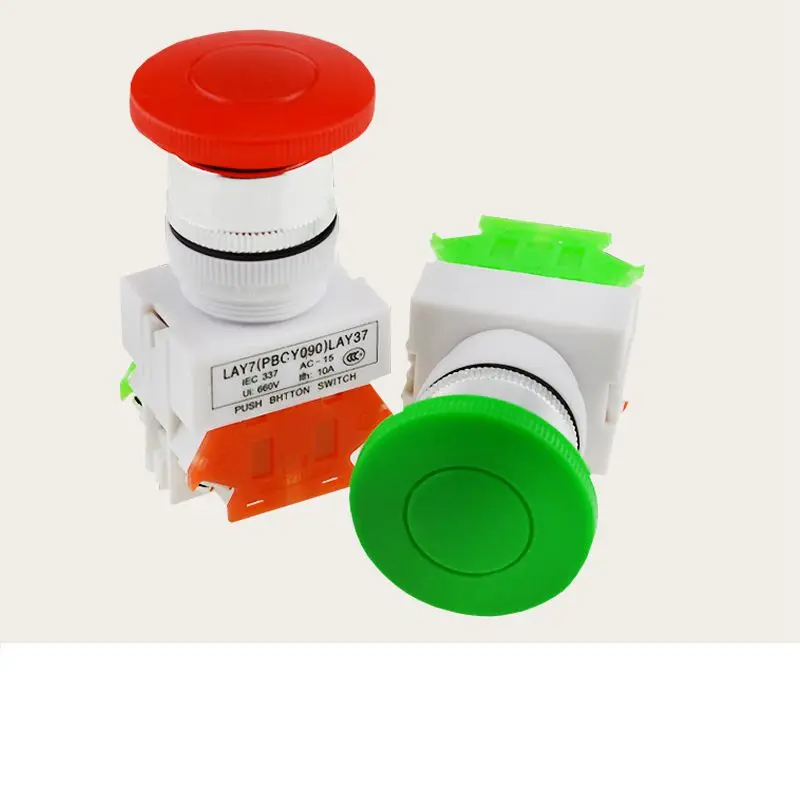 

LAY37-11M Mushroom Head Self-resetting Momentary Red/Green Push Button Switch 10A 1NO1NC 22mm