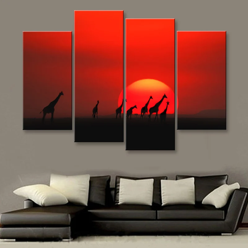 4 pieces high-definition print African landscape canvas oil painting poster and wall art living room picture FZ4-002 (6)