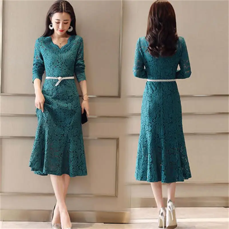 

2019 spring and autumn new women's lace temperament slim slimming dress