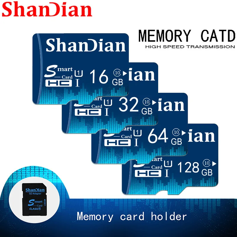 

SHANDIAN Microsd Card 128GB 64GB 32GB 16GB 8GB Class10 Memory Card High Speed mini TF Card Flash Card with free package