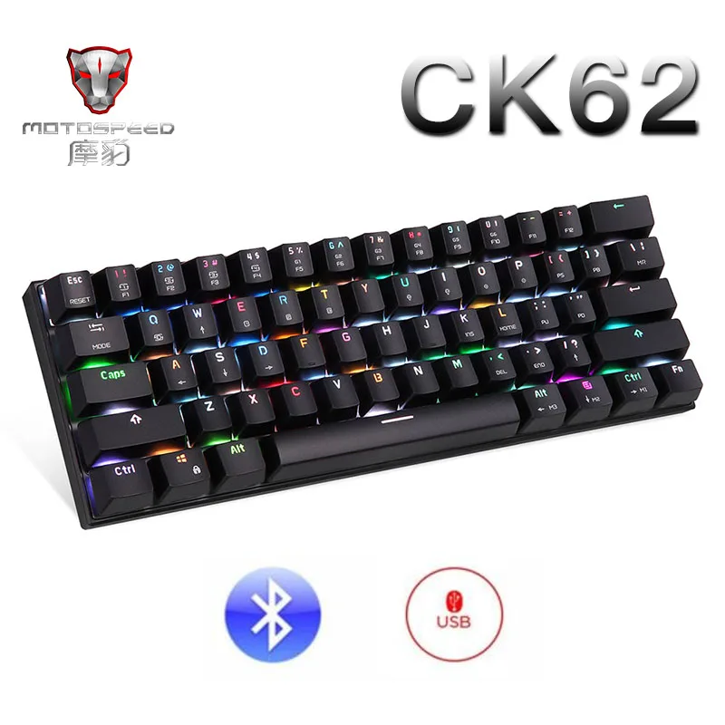 Motospeed CK62 Беспроводной Bluetooth Механическая игровая Портативный 60% Клавиатуры 61 клавиш rgb-пульт Подсветка синий и красный цвета переключатель съемный кабель