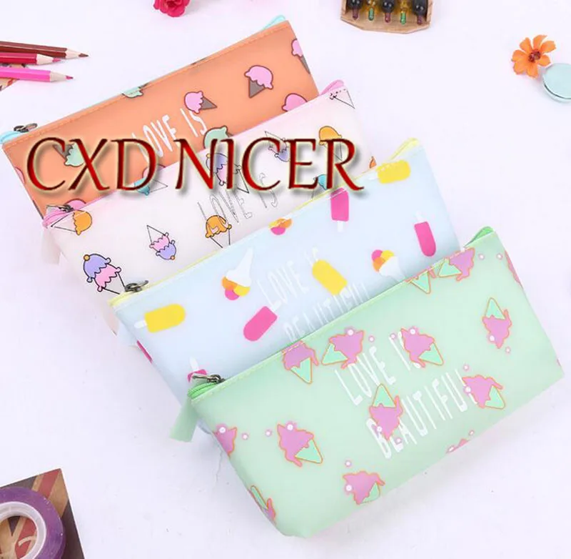 

School Supplies Jelly Silicone Waterproof Stationery Kawaii Pencil Case Advertising Icecream Pen Bags Cute School Pencil Case