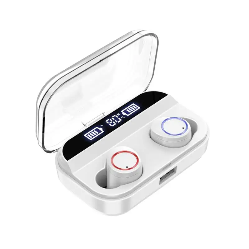TWS беспроводные наушники Bluetooth 5,0, наушники с сенсорным дисплеем, спортивные стерео беспроводные наушники, гарнитура, зарядная коробка - Цвет: White