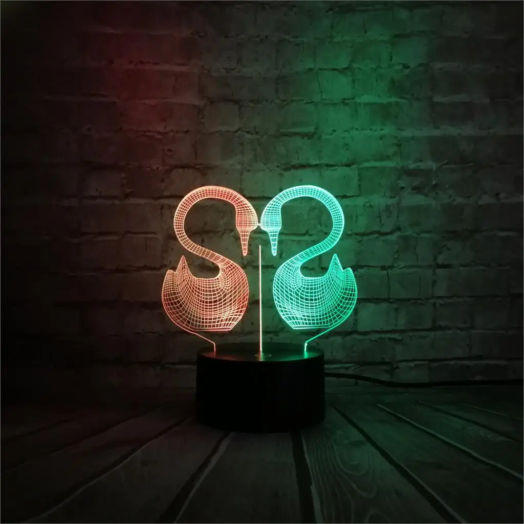 Novelty Animal Love Swan Goose 3D Lamp USB Night Light Mixcolor