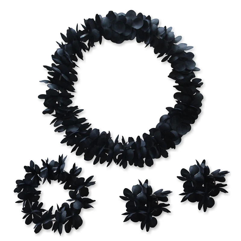

4Pcs/set children adult artificial hawaiian leis hawaii wreath ring women hawaiian party frlow necklace garland black colorful