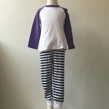 

factory price baby clothing unisex pajamas Easter pajamas long sleeve raglan shirt white black Stripe pant clothing manufacture