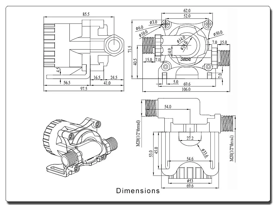 12 вольт DC водяной насос DC50C-1260S 2100LPH 6 м Мини центрифал погружной насос Прямая с фабрики