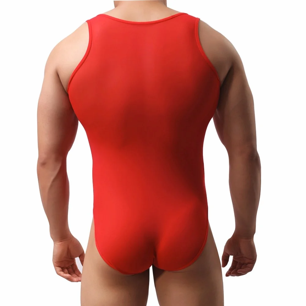 Купальный костюм, мужской купальник, сексуальный, без рукавов, с сеткой, с высоким вырезом, трико, боди, одежда для купания, одежда для спортивной гимнастики, для плавания