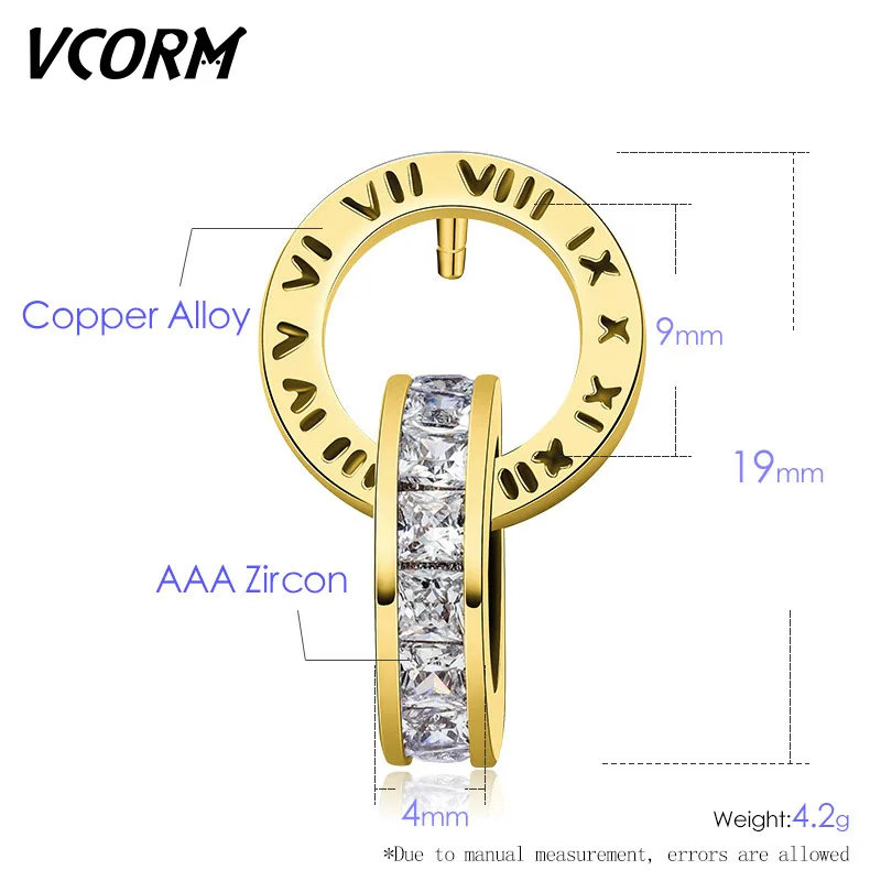 VCORM Элитный бренд римскими цифрами золотое ожерелье, серьги со шпилькой, для Для женщин мужчина модные серебристые Нержавеющая сталь серьги из циркона, украшения