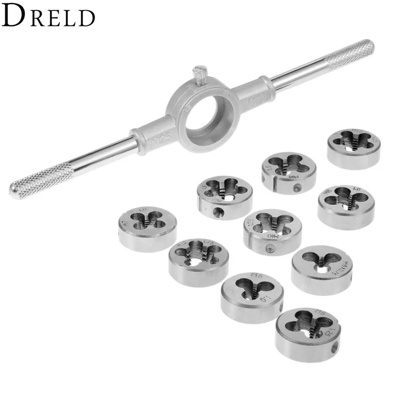 DRELD 11Pcs Die Wrench Kit Metric Screw & Die External Thread Cutting