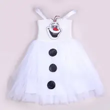 2016 Summer New White Cartoon Snowman Olaf Kids Girls Baby Sleeveless Princess Sundress Tulle Fancy Gown