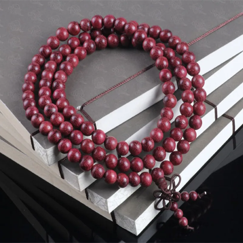 Sennier Buddha 108 натуральный розовый деревянный Тибетский четки ручной работы