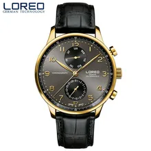 LOREO бизнес для мужчин классический кожаный ремешок для часов водонепроницаемый кварцевые часы сапфировое стекло часы montre homme дропшиппинг
