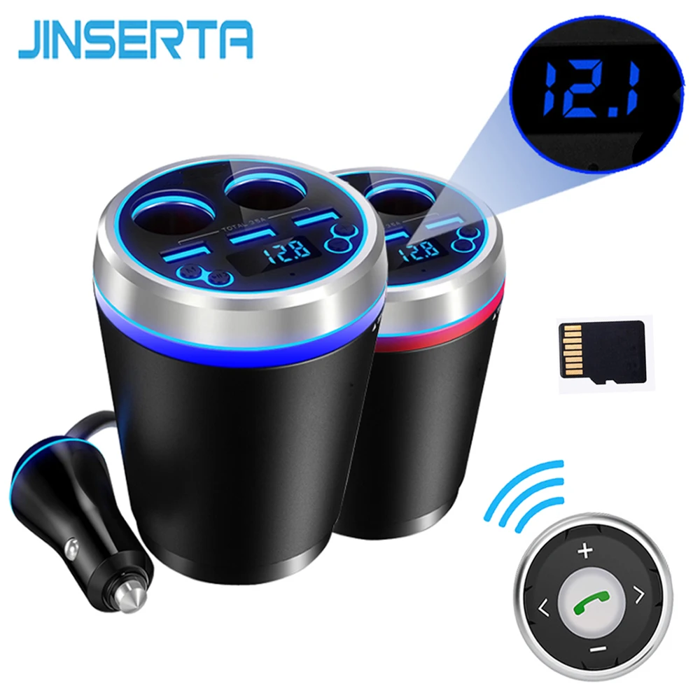 

JINSERTA Car MP3 Player With Remote Bluetooth Car Kit FM Transmitter HandsFree Cigarette Lighter Splitter 3 Ports USB Charger