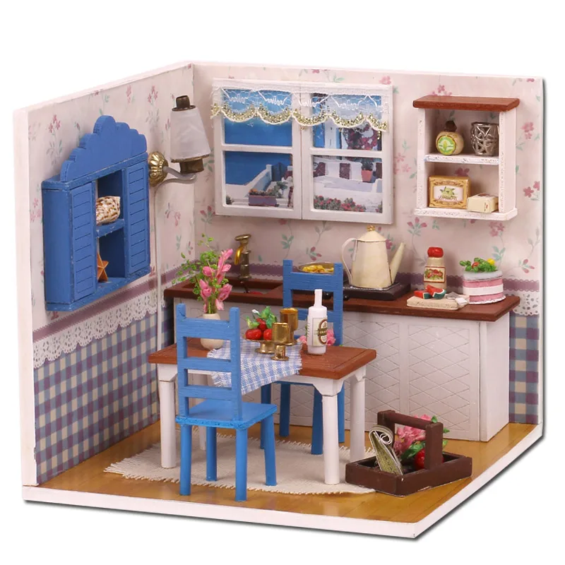 3D Wooden Doll Houses DIY Warm Coffee Time Miniature Dollhouse Furniture Kit Toys Kids Handmade Educational Toy Gift (1)