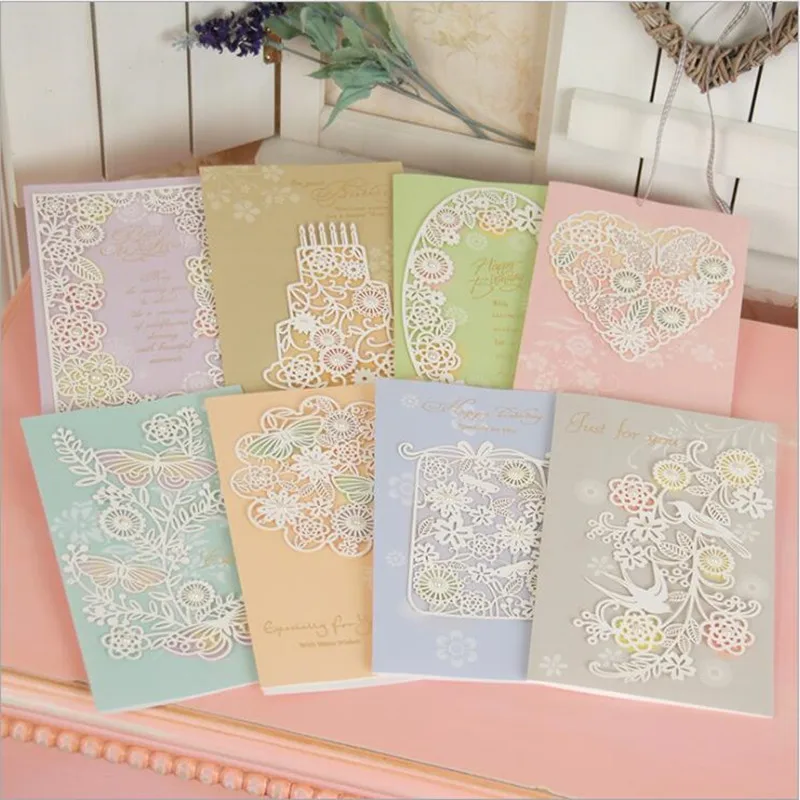  1 Set Hollow Happy Birthday Cards+Envelope Best Wishes Valentine Christmas Party Wedding Invitation - 33042916594