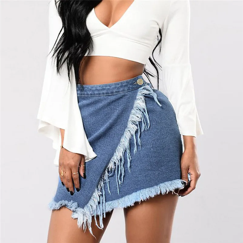 Fashion 2018 Summer style skirts womens Casual cowboy Mini High Waist Short Sexy Pockets Blue Denim Skirts Femme Saia Y04#N (1)