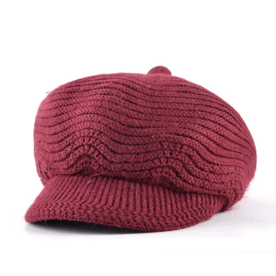Winter Wool Warm Newsboy hat Octagonal Cap Girl Knitted Beret Women Vintage Flat chapeu Feminino