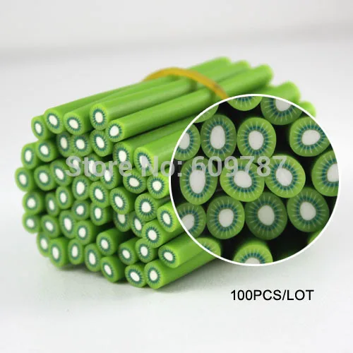 

100pcs/lot 3D Kiwi strawberry lemon apple style Polymer Clay cane rods Nail Art Decoration