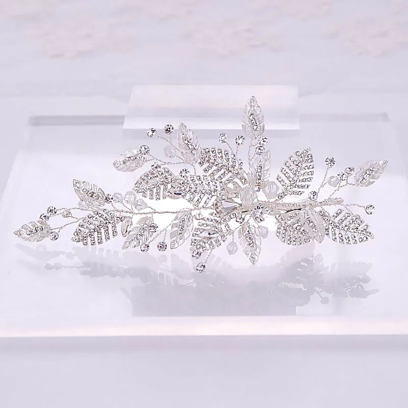 

Silver Crystal Leaf Hairpin Bridal Rhinestones Hair Pins Party Bridesmaid Tiaras Headpiece Wedding Hair Jewelry Accessories SL