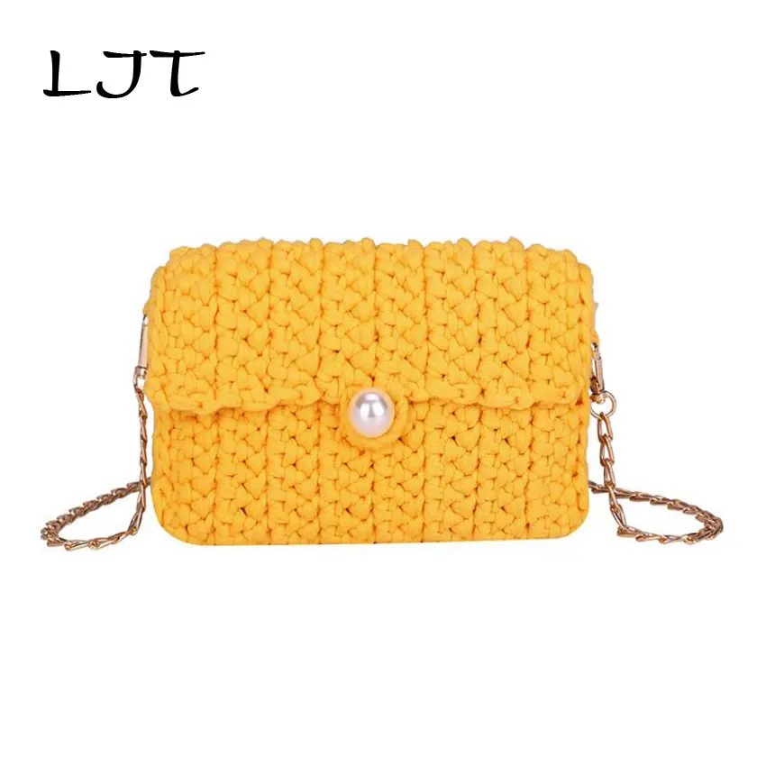 

LJT Weaving Small Fresh Bag Handbag 2019 Mini Crossbody Weave Bag Women Handmade Crochet Knitting Messenger Bag Clutch