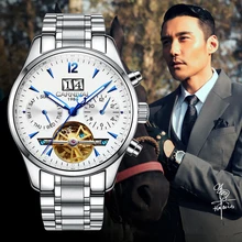 Роскошные карнавальные часы с турбийоном мужские часы из нержавеющей стали, водонепроницаемые спортивные часы автомат Дата белый циферблат наручные часы женские